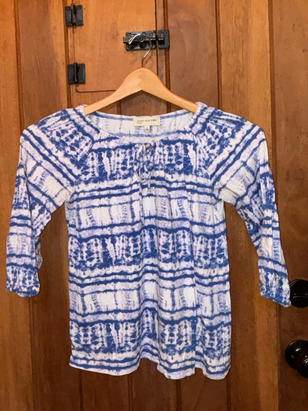 Jones New York Blue and White Tie-Dye Peasant Top